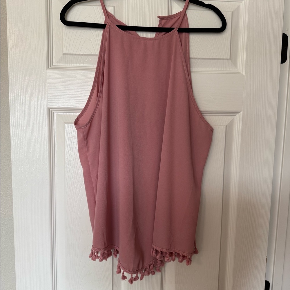 Women's Pink Sleeveless Top with Tassel Hem